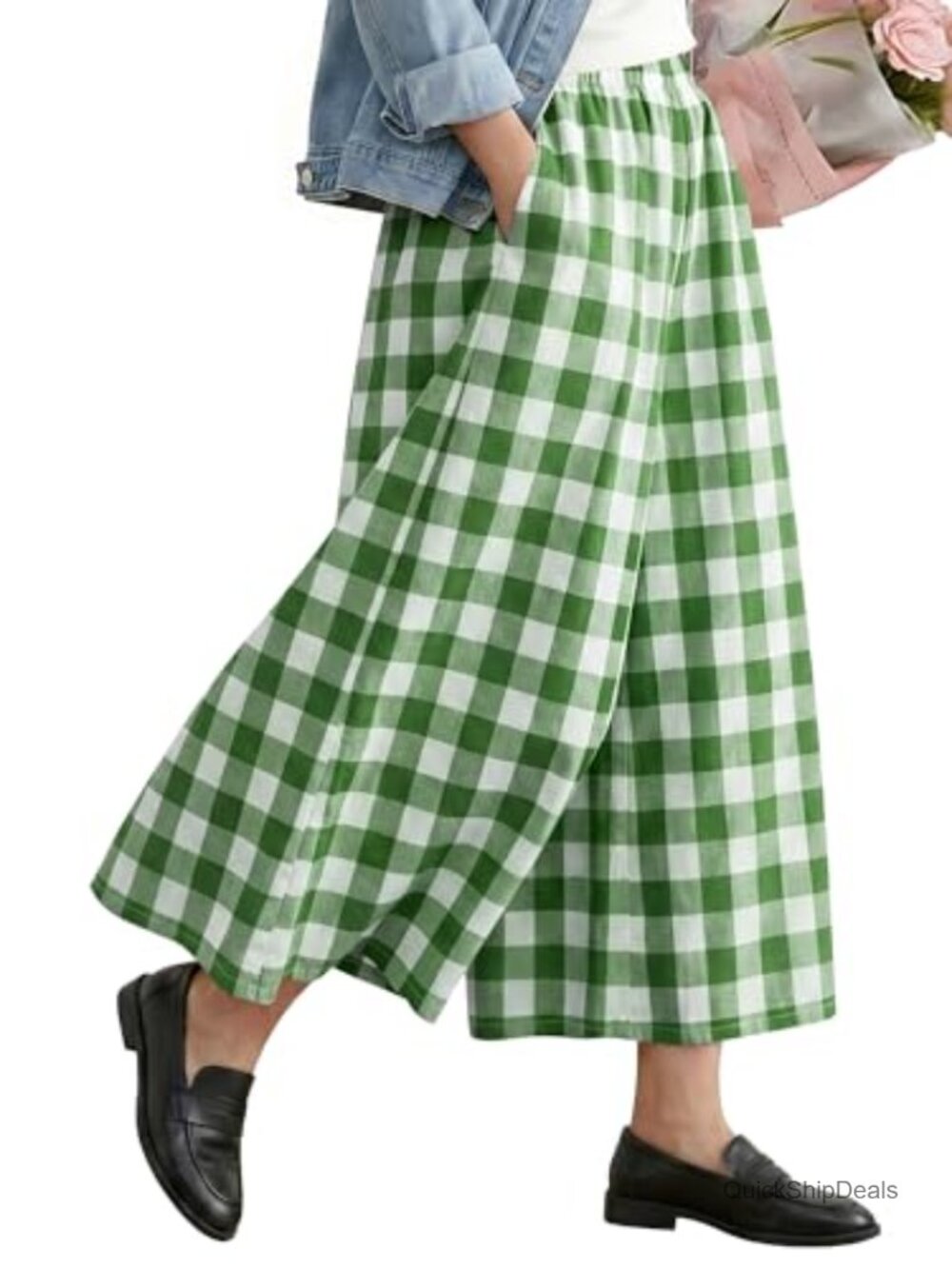 Wide Leg Capri Pants Women Gaucho Lounge Pajama with Pockets Elastic Waist